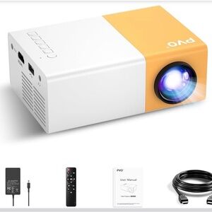 PVO Mini Projector in White and Yellow